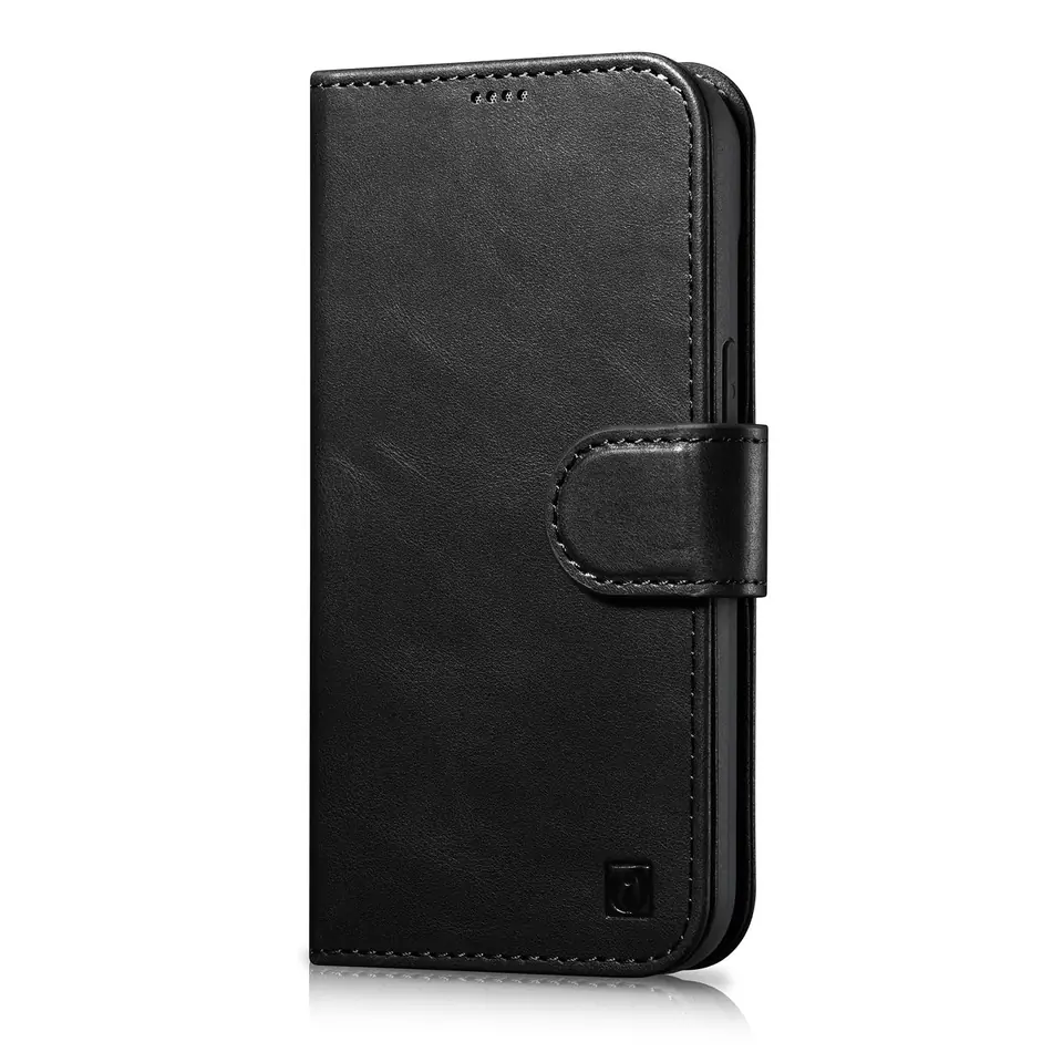 ⁨iCarer Oil Wax Wallet Case 2in1 etui iPhone 14 skórzany pokrowiec z klapką Anti-RFID czarny (WMI14220721-BK)⁩ w sklepie Wasserman.eu