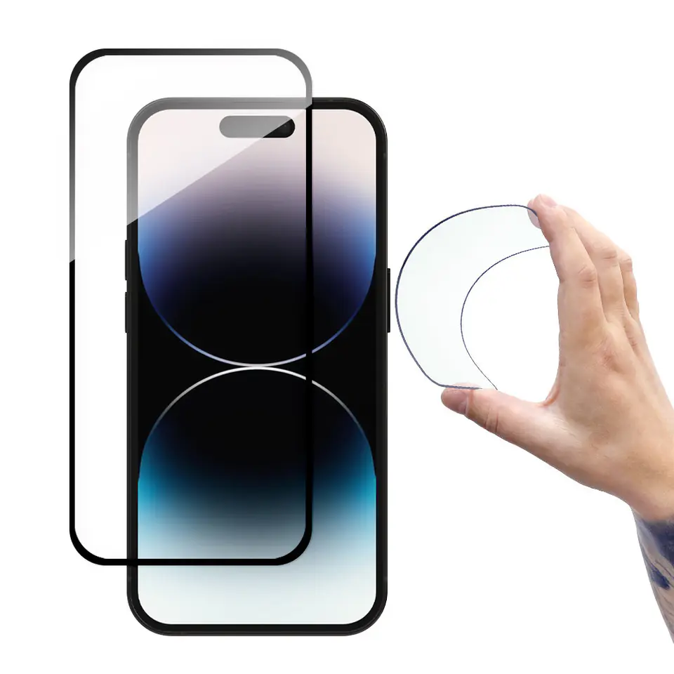 ⁨Wozinsky Full Cover Flexi Nano Glass szkło hartowane iPhone 14 Pro elastyczne z czarną ramką⁩ w sklepie Wasserman.eu