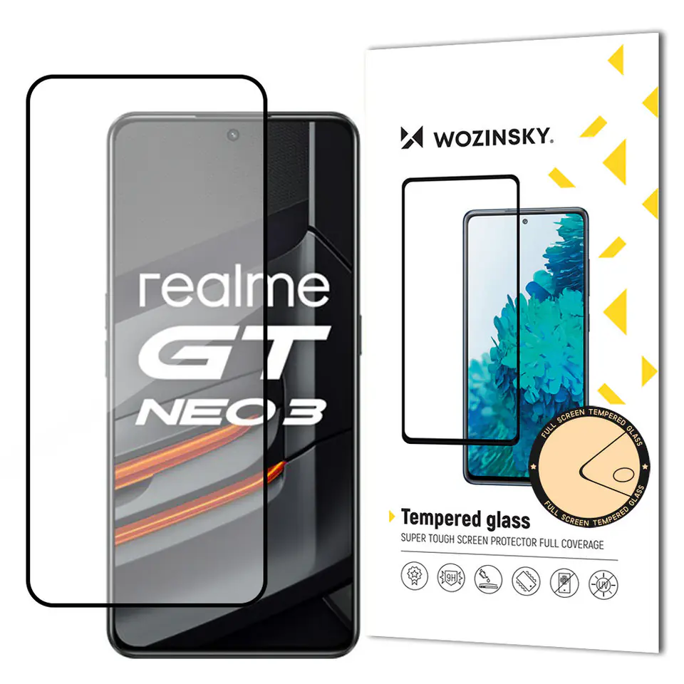 ⁨Wozinsky super wytrzymałe szkło hartowane Full Glue na cały ekran z ramką Case Friendly Realme GT Neo 3 czarny⁩ w sklepie Wasserman.eu