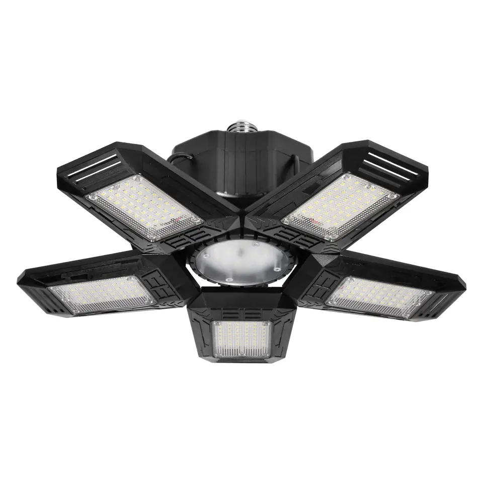 ⁨RIGEL LED lampa warsztatowa składana 5-skrzydłowa, E27 55W, 6500K, 4950lm⁩ w sklepie Wasserman.eu