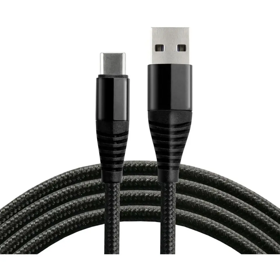 ⁨Kabel USB -> USB-C 1m 5A pleciony czarny EVERACTIVE (CBB-1CHB)⁩ w sklepie Wasserman.eu