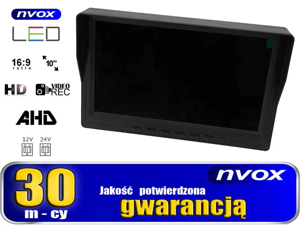 ⁨Monitor samochodowy LCD 9" AHD 4PIN z funkcją rejestratora 12V 24V oraz 4 kamery AHD⁩ w sklepie Wasserman.eu