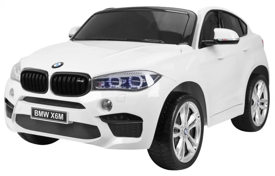 ⁨BMW X6M XXL dla 2 dzieci Biały + Pilot + Ekoskóra + Pasy + Wolny Start + MP3 USB + LED⁩ w sklepie Wasserman.eu