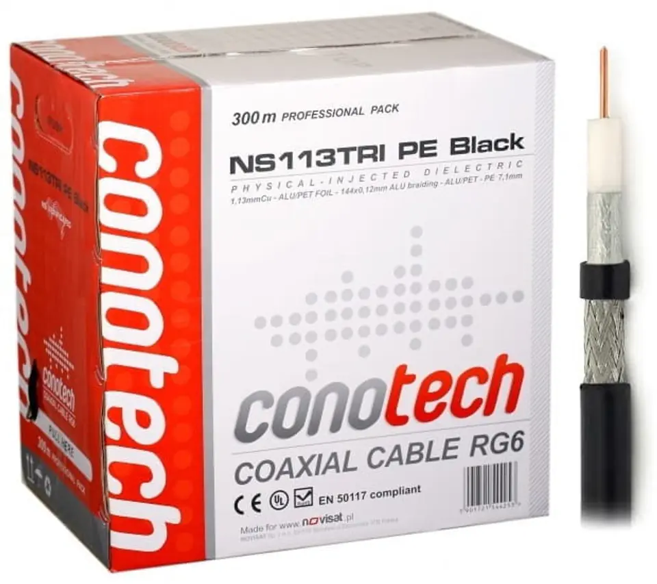 ⁨Kabel Conotech NS-113 Trishield PE black na metry⁩ w sklepie Wasserman.eu