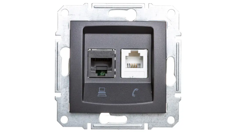 ⁨SEDNA ICT socket RJ11 RJ45 cat.5e UTP graphite SDN5100170⁩ at Wasserman.eu