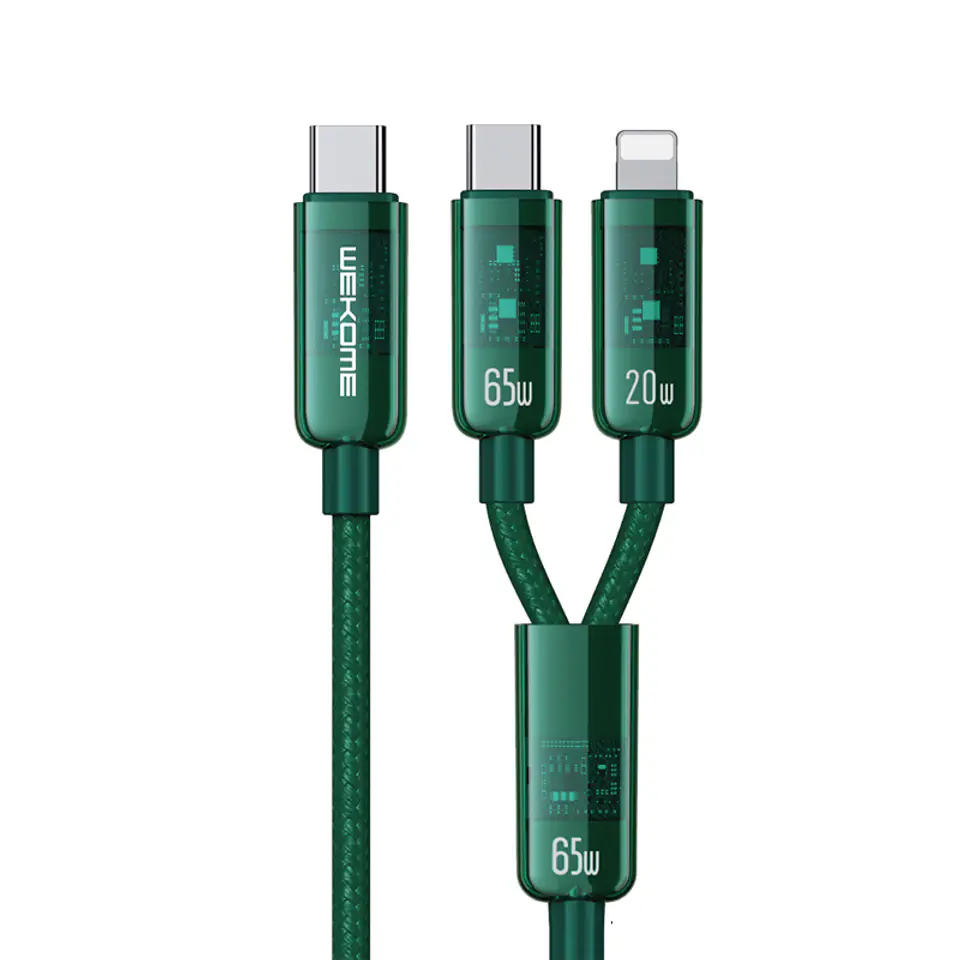 ⁨WEKOME WDC-194 Vanguard Series - Kabel połączeniowy 2w1 USB-C do USB-C + Lightning Super Fast Charging 65W 1 m (Zielony)⁩ w sklepie Wasserman.eu
