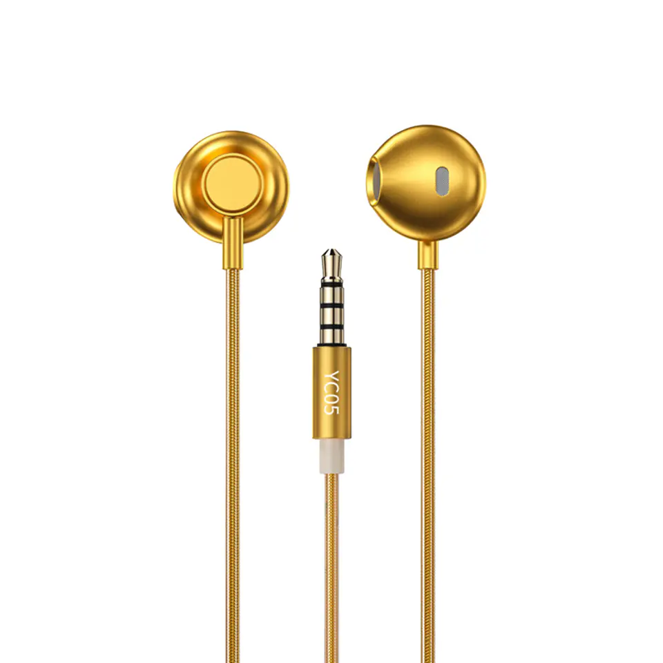⁨WK Design Sakin Series Headset with Remote Control and Microphone 3.5 mm mini jack gold (YC05)⁩ at Wasserman.eu