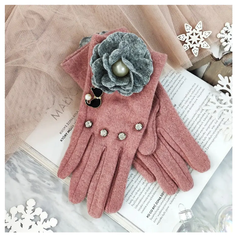 ⁨GLOVES WITH CAT AND FLOWER PINK REK47R⁩ at Wasserman.eu