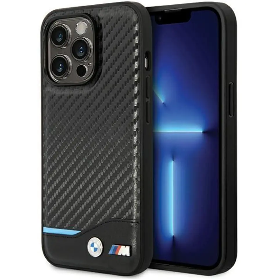 ⁨Etui BMW BMHCP13L22NBCK iPhone 13 Pro / 13 6.1" czarny/black hardcase Leather Carbon⁩ w sklepie Wasserman.eu