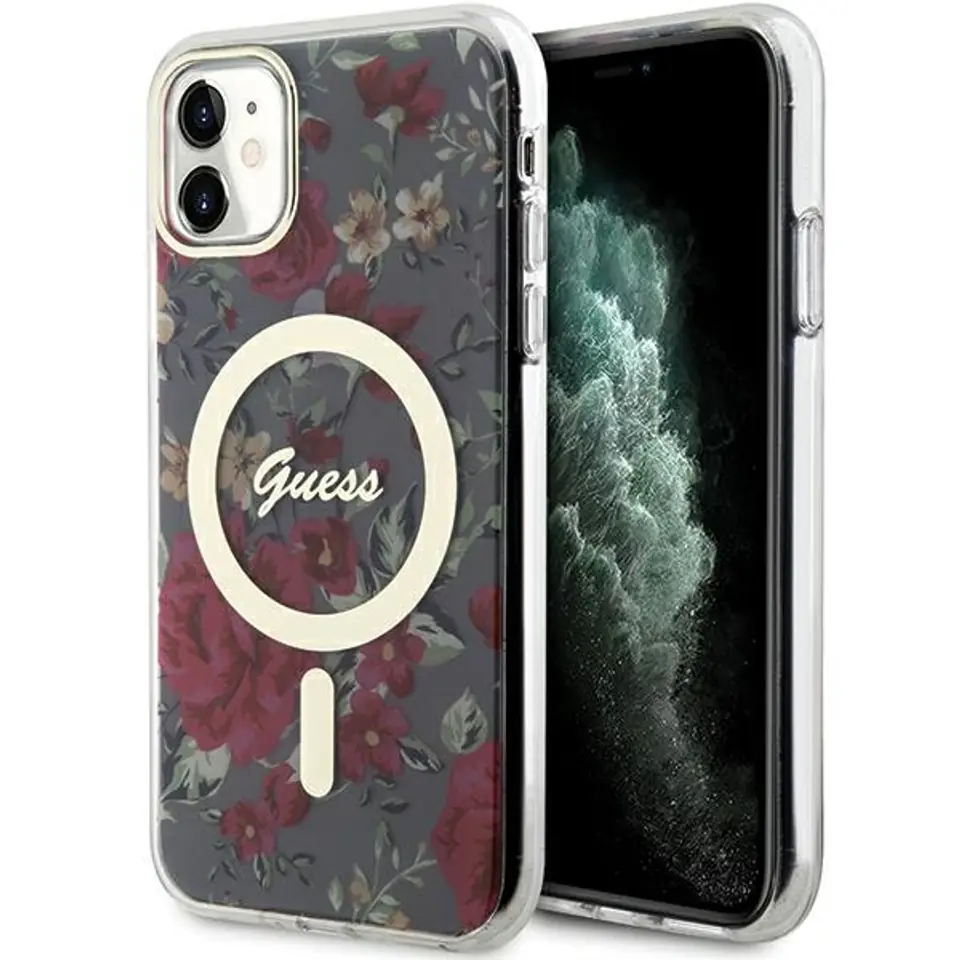 ⁨Guess GUHMN61HCFWSA iPhone 11 / Xr 6.1" zielony/khaki hardcase Flower MagSafe⁩ w sklepie Wasserman.eu