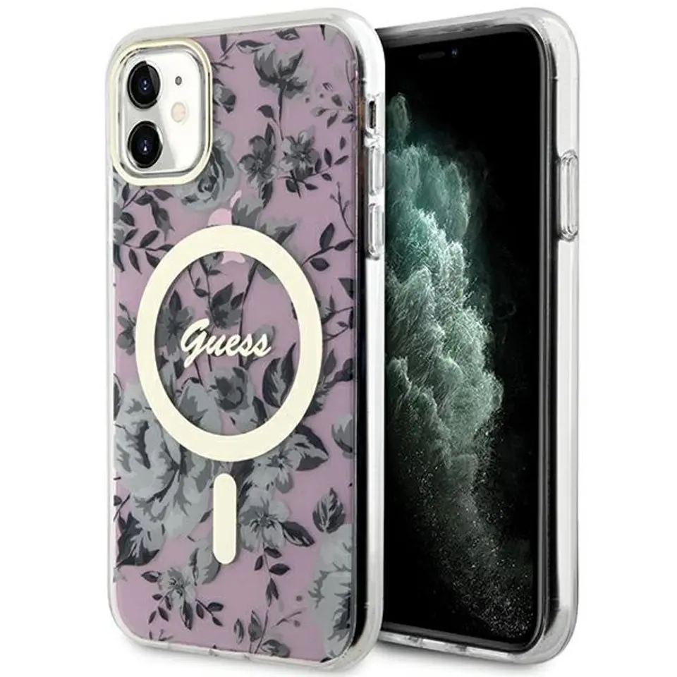 ⁨Guess GUHMN61HCFWSP iPhone 11 / Xr 6.1" różowy/pink hardcase Flower MagSafe⁩ w sklepie Wasserman.eu