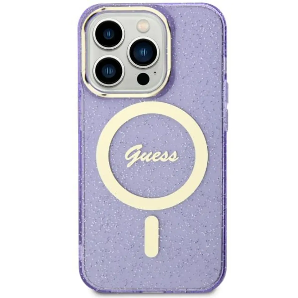 ⁨Guess GUHMN61HCMCGU iPhone 11 / Xr 6.1" purpurowy/purple hardcase Glitter Gold MagSafe⁩ w sklepie Wasserman.eu