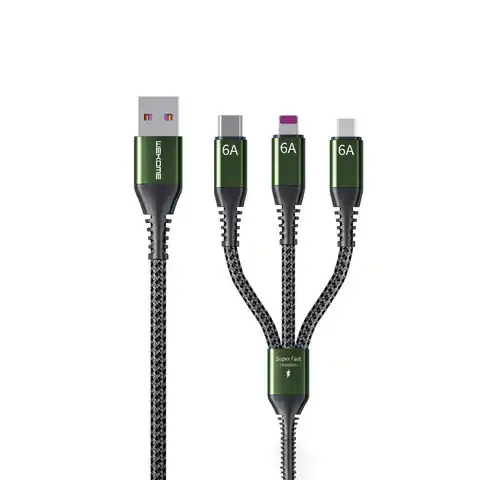 ⁨WEKOME WDC-170 Raython Series - Kabel połączeniowy 3w1 USB-A do USB-C + Lightning + Micro USB Fast Charging PD 1.2 m (Czarny)⁩ w sklepie Wasserman.eu