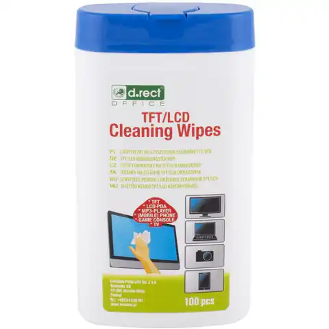 ⁨Chusteczki D.RECT do czyszczenia ekranów TFT/LCD 100sztuk 110276⁩ w sklepie Wasserman.eu