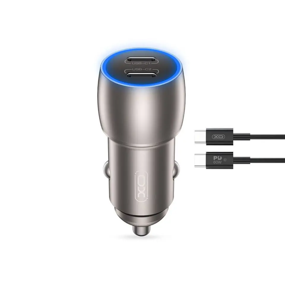 ⁨Ładowarka Samochodowa 40W 2x USB-C PD + Kabel USB-C - USB-C XO CC51 szara⁩ w sklepie Wasserman.eu