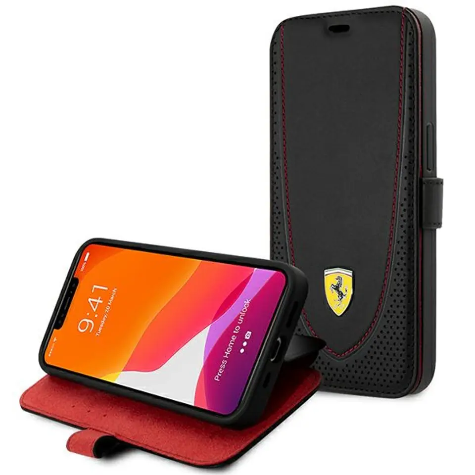 ⁨Ferrari FEFLBKP13LRGOK iPhone 13 Pro 6.1" czarny/black book Leather Curved Line⁩ w sklepie Wasserman.eu