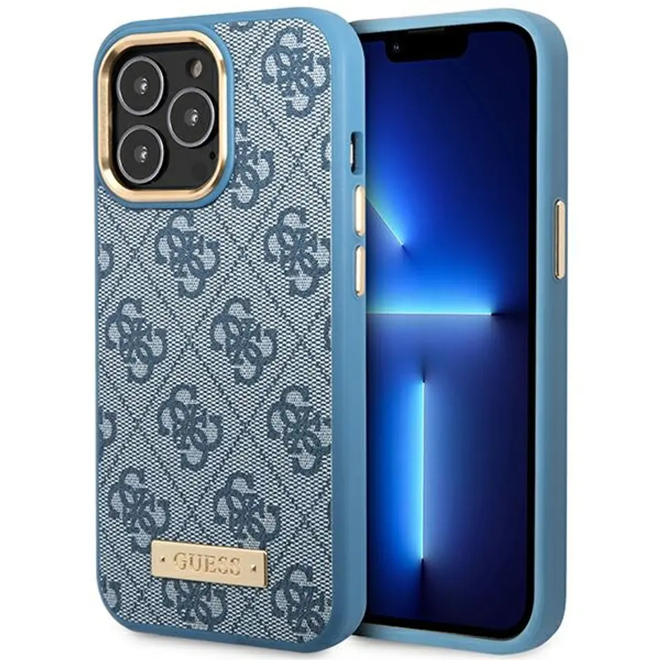 ⁨Guess GUHMP14LU4GPRB iPhone 14 Pro 6.1" niebieski/blue hard case 4G Logo Plate MagSafe⁩ w sklepie Wasserman.eu