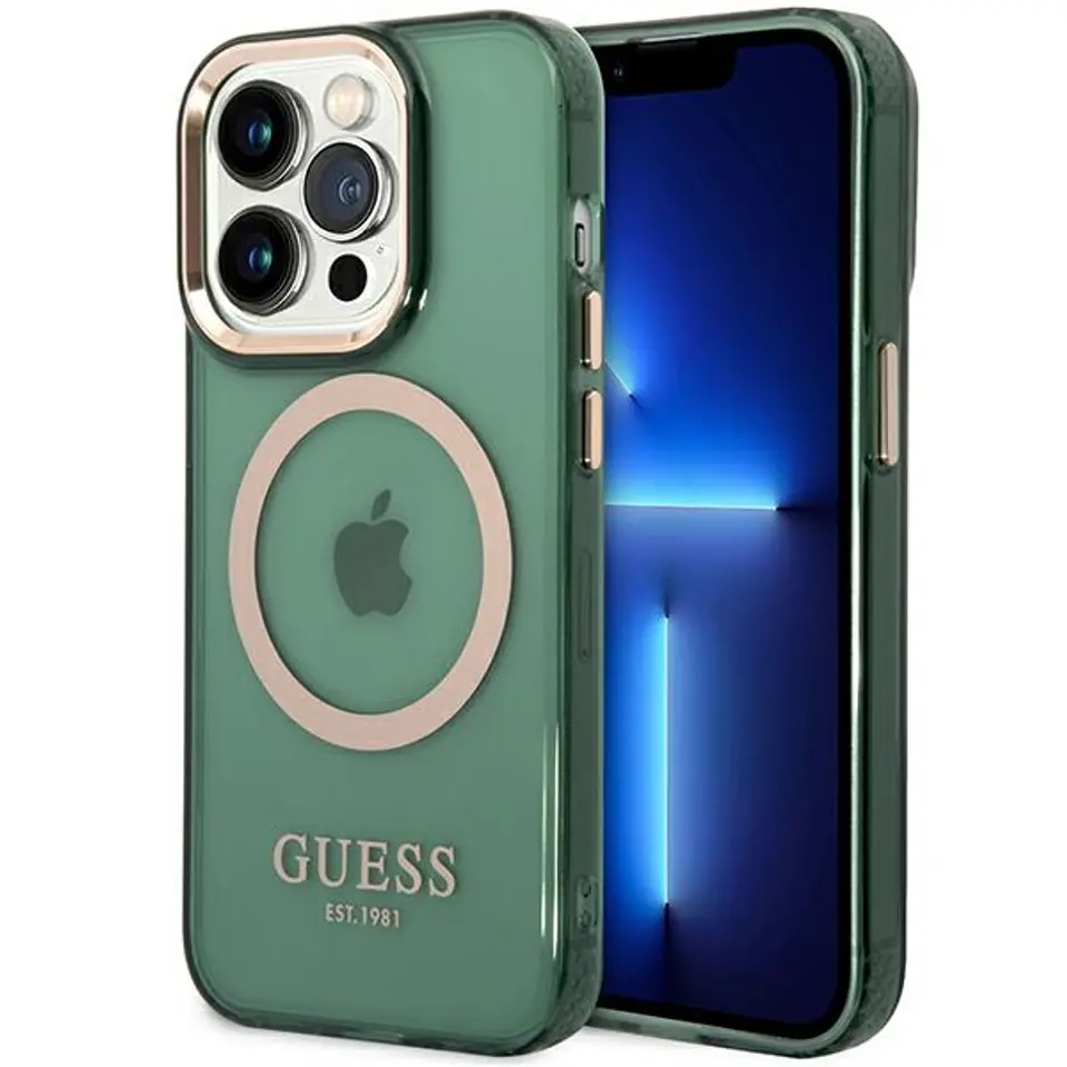 ⁨Guess GUHMP14XHTCMA iPhone 14 Pro Max 6,7" zielony/khaki hard case Gold Outline Translucent MagSafe⁩ w sklepie Wasserman.eu