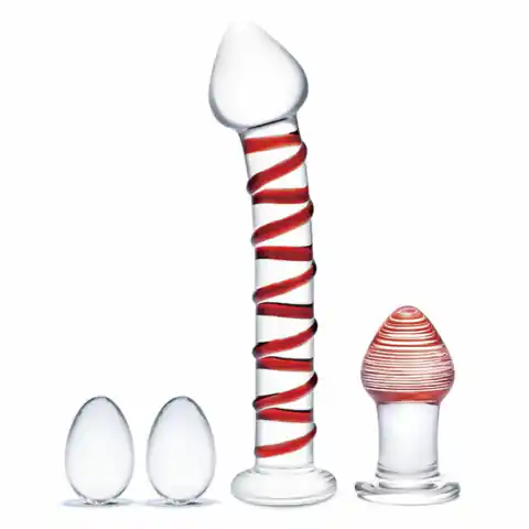 ⁨Szklane dildo, korek analny i jajeczka - Glas Mr. Swirly Set⁩ w sklepie Wasserman.eu