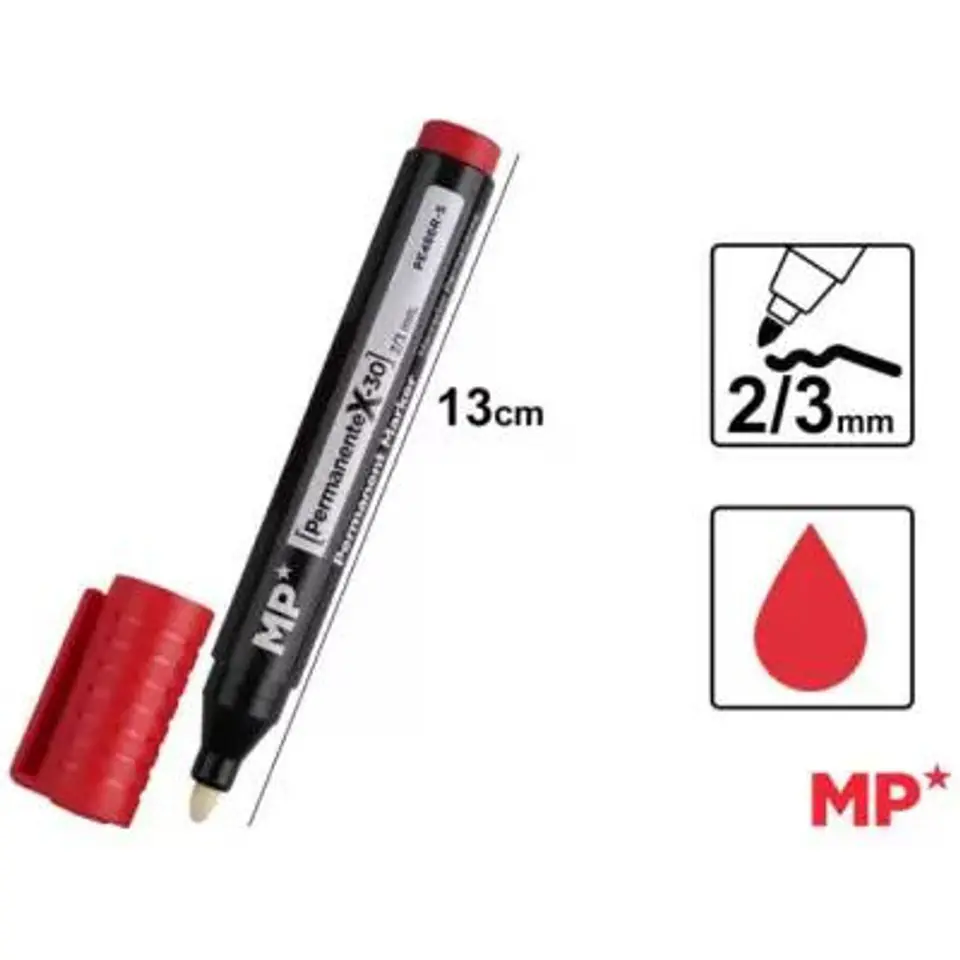 ⁨Marker permanentny czerwony 2-3mm okrągła końcówka PE486R-S MP Poland⁩ w sklepie Wasserman.eu