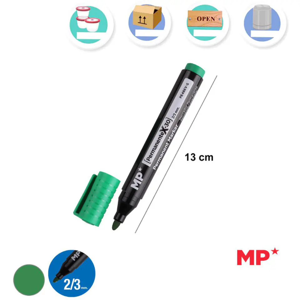 ⁨Marker permanentny zielony 2-3mm okrągła końcówka PE486V-S MP Poland⁩ w sklepie Wasserman.eu