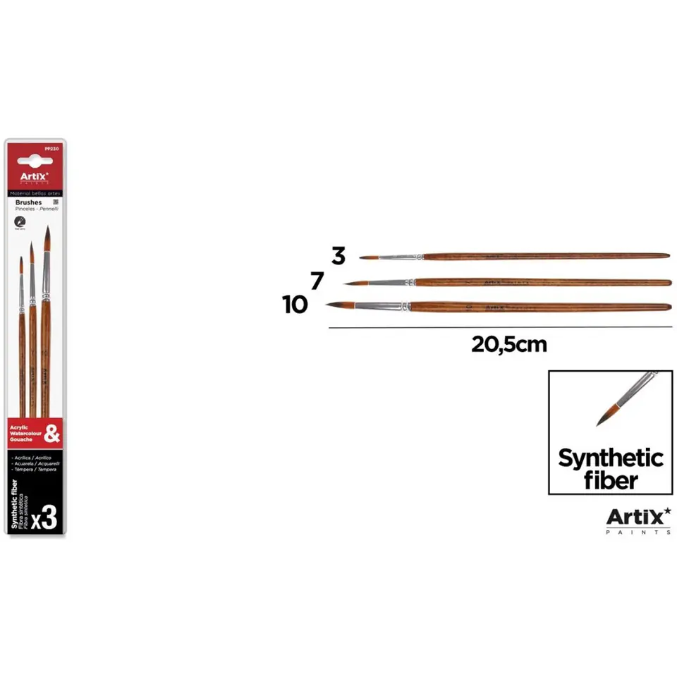 ⁨Pędzle malarskie nr.3,7,10 okrągłe (3szt) PP230 ARTIX⁩ w sklepie Wasserman.eu