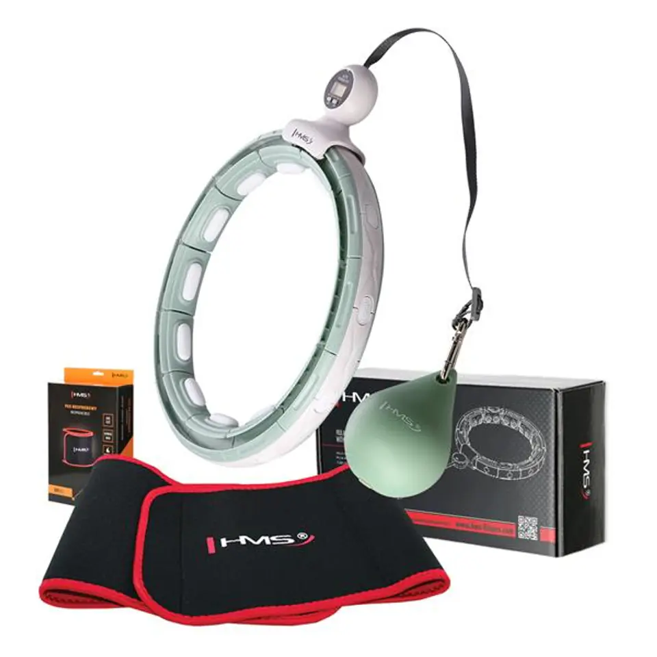 ⁨ZESTAW HULA HOP MAGNETYCZNY GREEN HHM15 Z LICZNIKIEM HMS + PAS WYSZCZUPLAJĄCY BR163 RED⁩ w sklepie Wasserman.eu