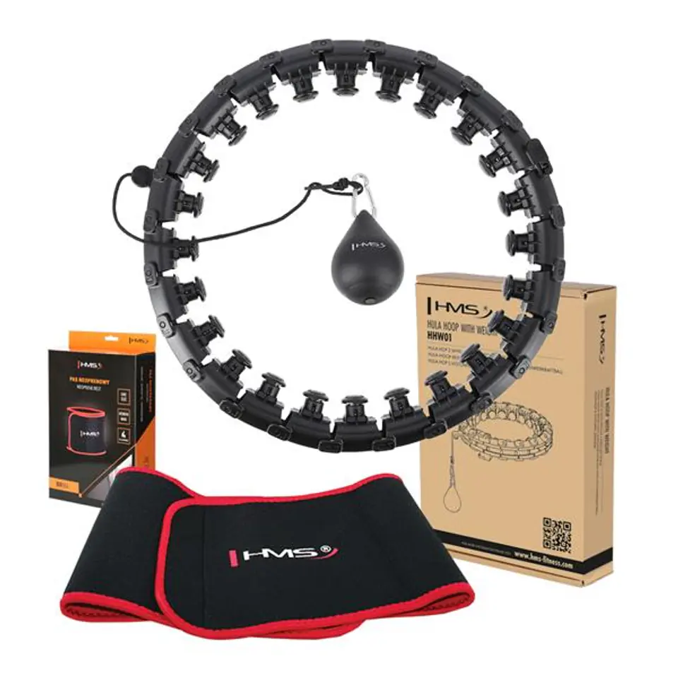 ⁨ZESTAW HULA HOP HHW01 BLACK Z WYPUSTKAMI I OBCIĄŻNIKIEM HMS + PAS BR163 RED⁩ w sklepie Wasserman.eu