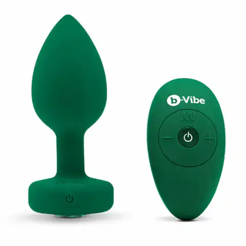 ⁨Zdalnie sterowany plug analny - B-Vibe Vibrating Jewel Plug M/L Emerald⁩ w sklepie Wasserman.eu