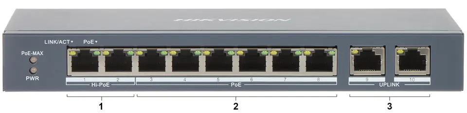 ⁨SWITCH POE DS-3E1310HP-EI 8-PORTOWY Hikvision⁩ w sklepie Wasserman.eu