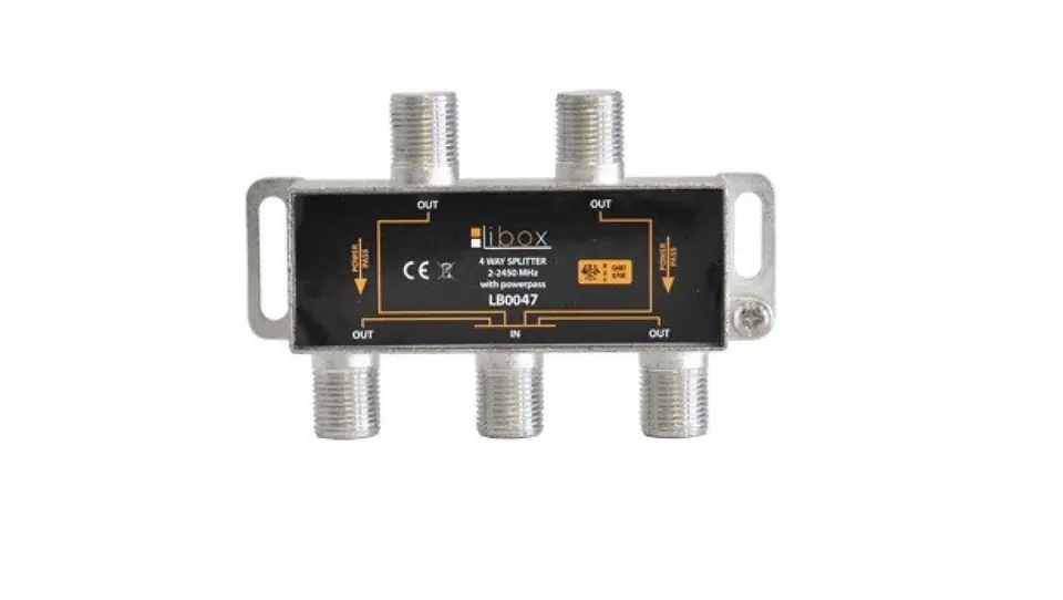 ⁨Rozdzielacz sygnału SAT splitter 1x F / 4x F Power Pass LB0047 LIBOX⁩ w sklepie Wasserman.eu