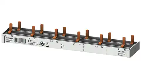 ⁨Connection rail 1P+N 10mm2 stick 12 modular for 6x (AFDD 5SM6 + 6x 5SV1 / 5SL60) full insulation 5ST3676-0⁩ at Wasserman.eu