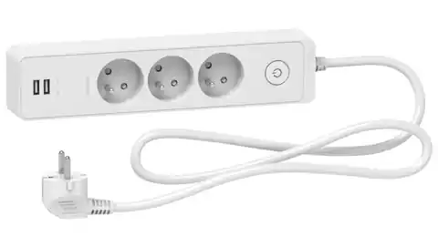 ⁨Odace Przedłużacz 3 gniazdowy z łącznikiem 2x USB, 1,5m biały ST933U1W⁩ w sklepie Wasserman.eu