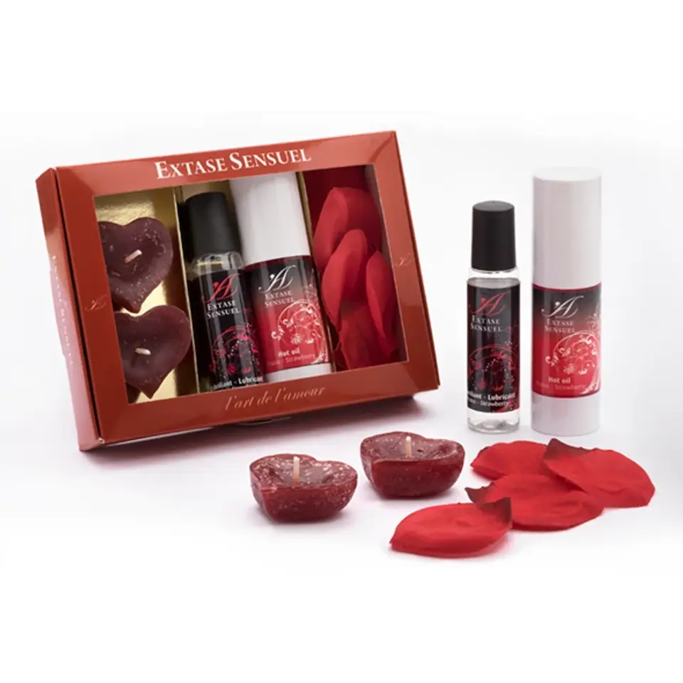 ⁨Extase Sensuel Coffret Tentation Rouge - Zestaw z olejkiem, lubrykantem i płatkami roż⁩ w sklepie Wasserman.eu
