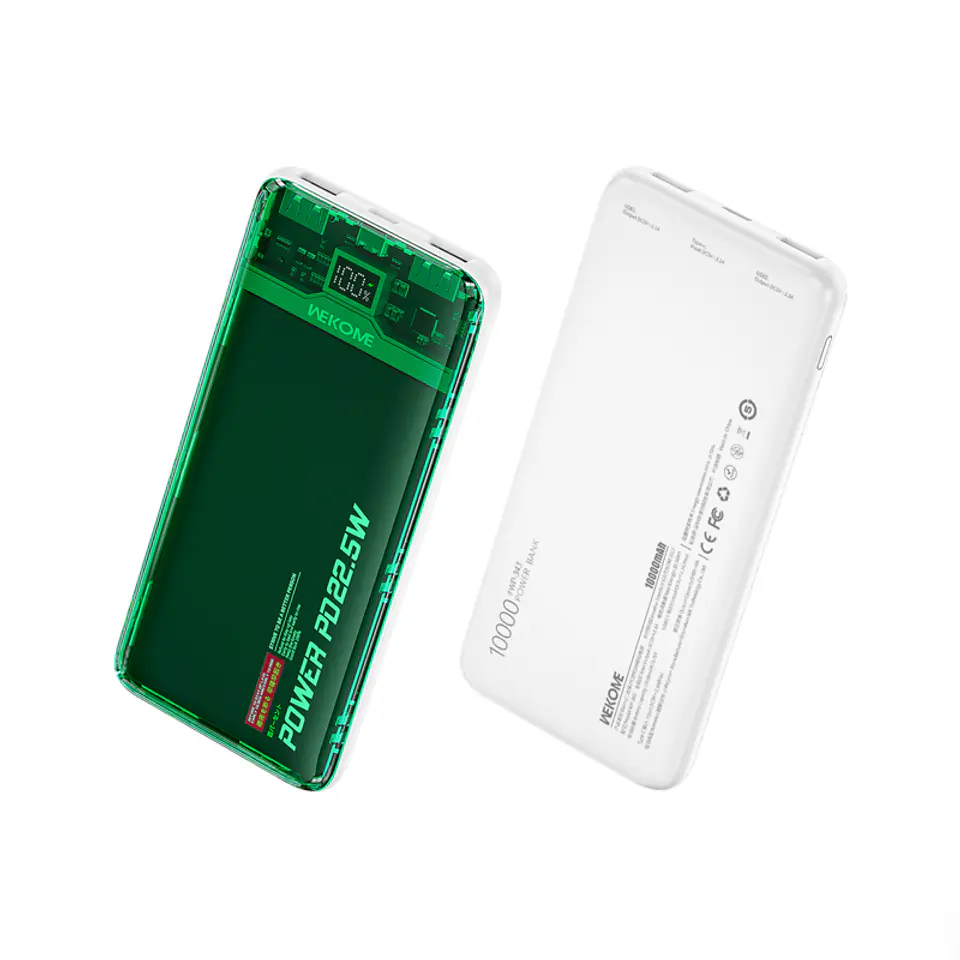 ⁨WEKOME WP-353 Vanguard Series - Power bank 10000 mAh PD 20W + QC 22.5W (Zielony / Przezroczysty)⁩ w sklepie Wasserman.eu