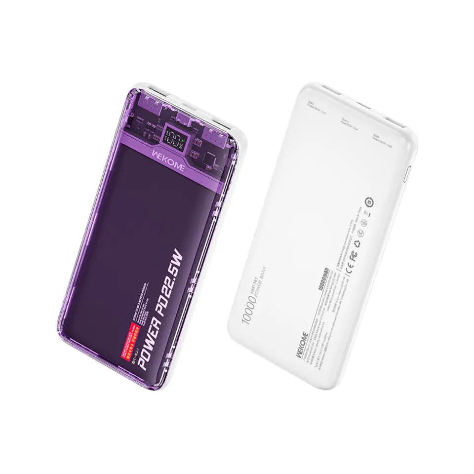 ⁨WEKOME WP-353 Vanguard Series - Power bank 10000 mAh PD 20W + QC 22.5W (Fioletowy / Przezroczysty)⁩ w sklepie Wasserman.eu