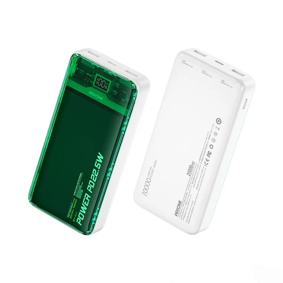 ⁨WEKOME WP-351 Vanguard Series - Power bank 20000 mAh PD 20W + QC 22.5W (Zielony / Przezroczysty)⁩ w sklepie Wasserman.eu