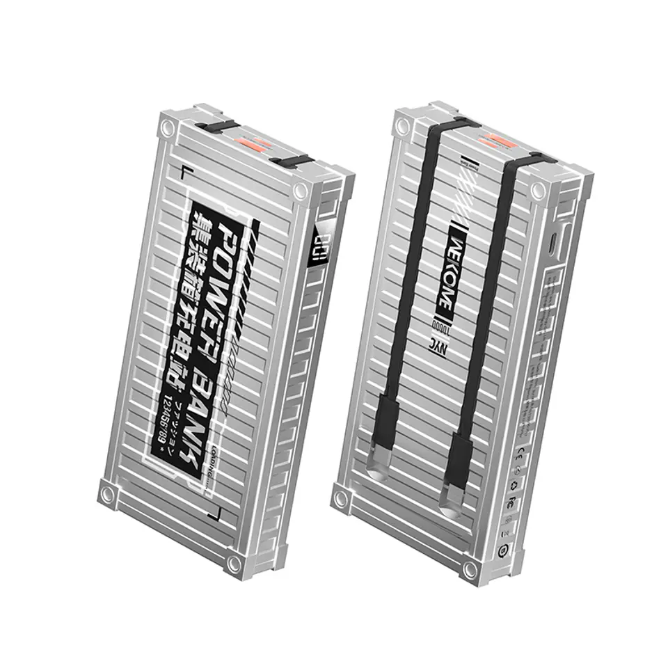 ⁨WEKOME WP-339 Container Series - Power bank 10000 mAh Super Charging z wbudowanym kablem USB-C & Lightning PD 20W + QC 22.5W (Srebrny)⁩ w sklepie Wasserman.eu