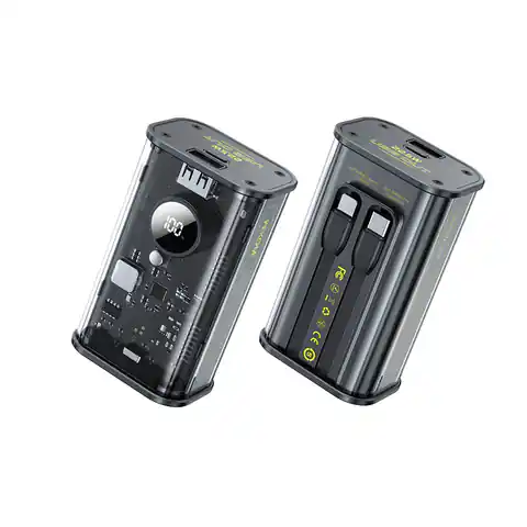 ⁨WEKOME WP-345 Vanguard Series - Power bank 10000 mAh Fast Charging z wbudowanym kablem USB-C & Lightning PD 20W + QC 22.5W (Czarny)⁩ w sklepie Wasserman.eu