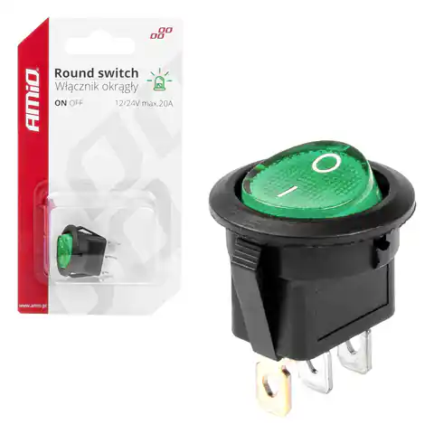 ⁨Włącznik przełącznik okrągły z zielonym podświetleniem amio-03084⁩ w sklepie Wasserman.eu
