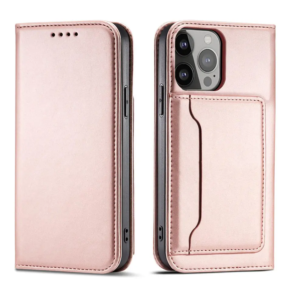 ⁨Magnet Card Case etui iPhone 14 Pro Max pokrowiec z klapką portfel podstawka różowe⁩ w sklepie Wasserman.eu