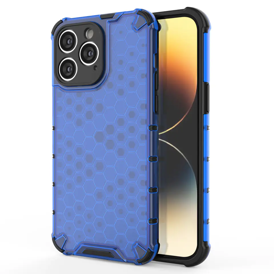 ⁨Honeycomb etui iPhone 14 Pro Max pancerny hybrydowy pokrowiec niebieskie⁩ w sklepie Wasserman.eu
