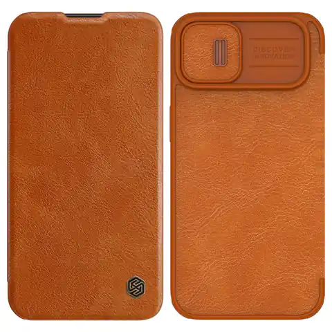 ⁨Nillkin Qin Leather Pro Case etui iPhone 14 Plus osłona na aparat kabura pokrowiec obudowa z klapką brązowy⁩ w sklepie Wasserman.eu