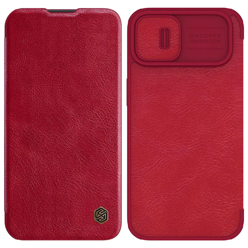 ⁨Nillkin Qin Leather Pro Case etui iPhone 14 Plus osłona na aparat kabura pokrowiec obudowa z klapką czerwony⁩ w sklepie Wasserman.eu