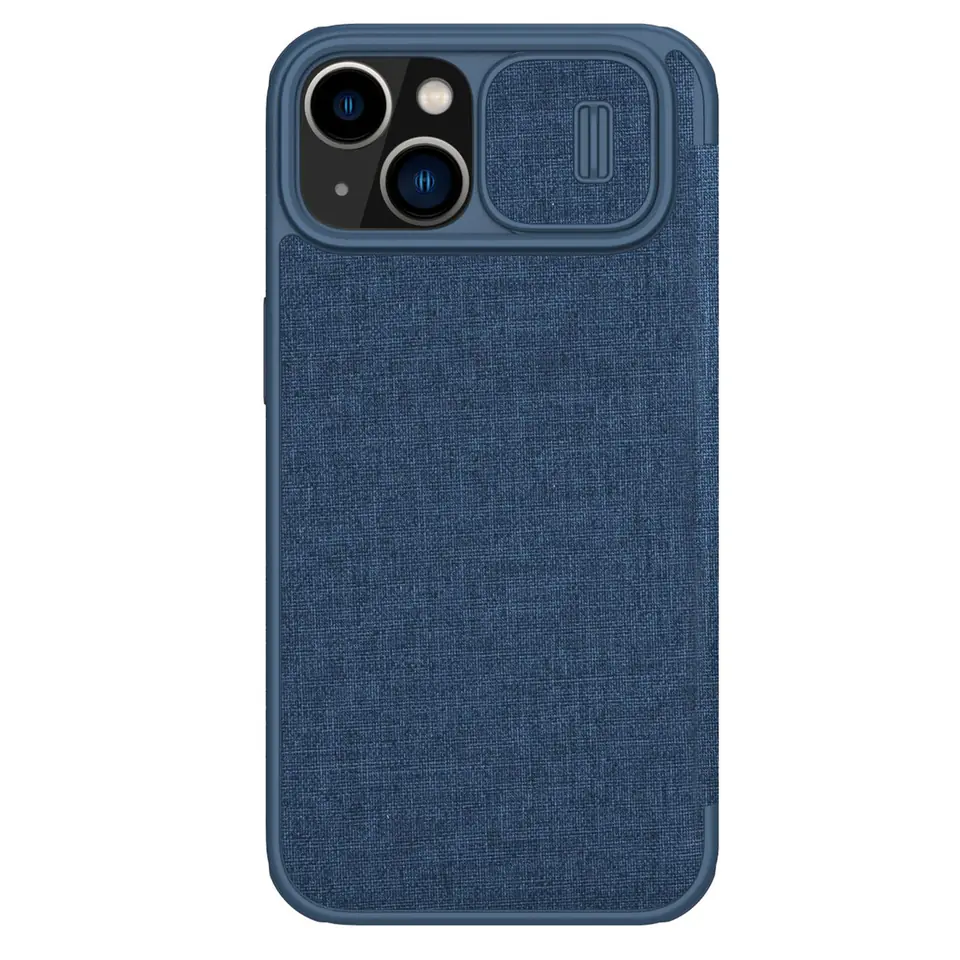 ⁨Nillkin Qin Cloth Pro Case etui do iPhone 14 osłona na aparat kabura pokrowiec obudowa z klapką niebieski⁩ w sklepie Wasserman.eu