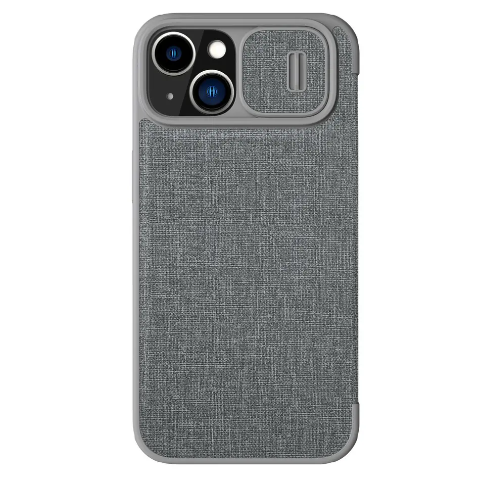 ⁨Nillkin Qin Cloth Pro Case etui do iPhone 14 Plus osłona na aparat kabura pokrowiec obudowa z klapką szary⁩ w sklepie Wasserman.eu