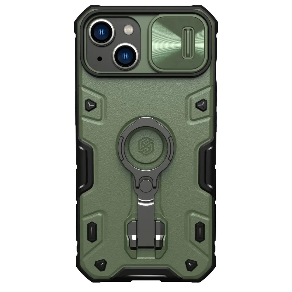 ⁨Nillkin CamShield Armor Pro Case etui iPhone 14 Plus pancerny pokrowiec z osłoną na aparat ring podstawka ciemnozielone⁩ w sklepie Wasserman.eu