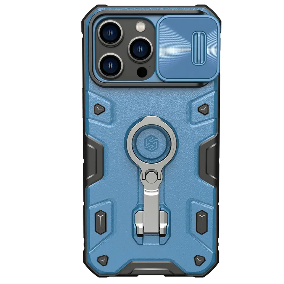 ⁨Nillkin CamShield Armor Pro Case etui iPhone 14 Pro Max pancerny pokrowiec z osłoną na aparat ring podstawka niebieskie⁩ w sklepie Wasserman.eu