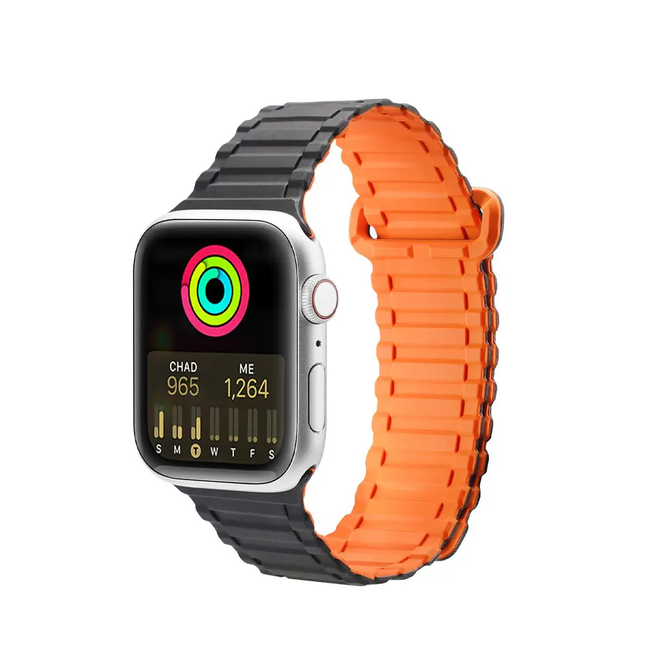 ⁨Dux Ducis Strap (Armor Version) pasek Apple Watch SE, 8, 7, 6, 5, 4, 3, 2, 1 (41, 40, 38 mm) silikonowa magnetyczna opaska bransoleta czarno-pomarańczowy⁩ w sklepie Wasserman.eu