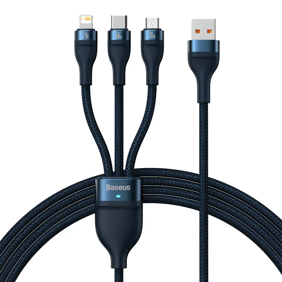 3w1 Kabel przewód do szybkiego ładowania USB-A do USB-C microUSB Lightning 66W 480Mb/s 1.2m niebieski w sklepie Wasserman.eu